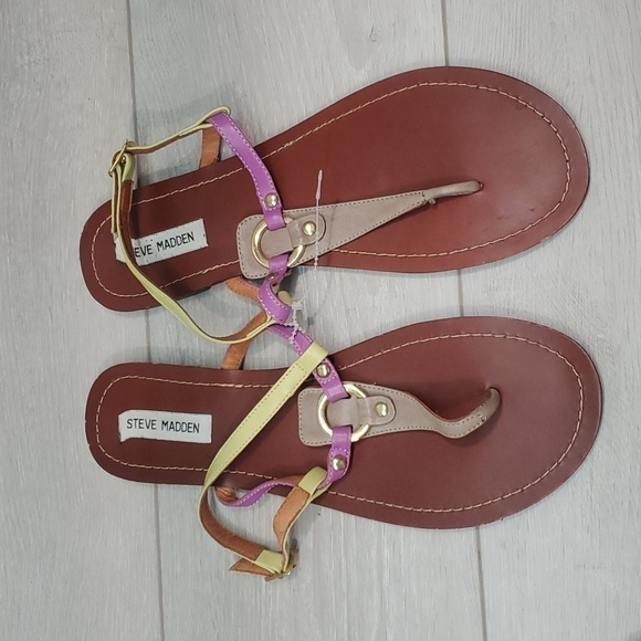 Steve Madden Women Ankle Leather Thong Flats sandals shoes sz 10M - Picture 3 of 9